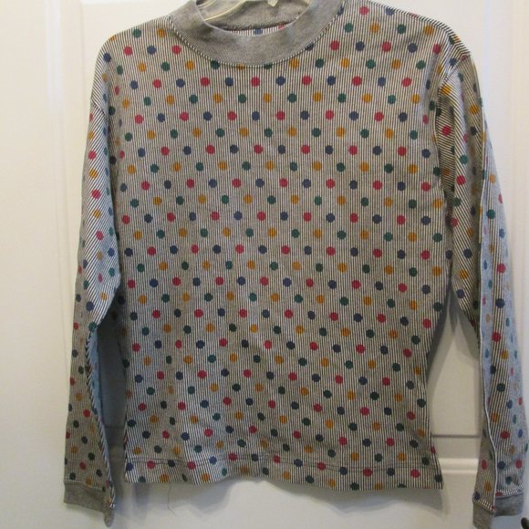 Vtg ESPRIT gray POLKA DOTS long sleeves shirt M - Picture 2 of 15